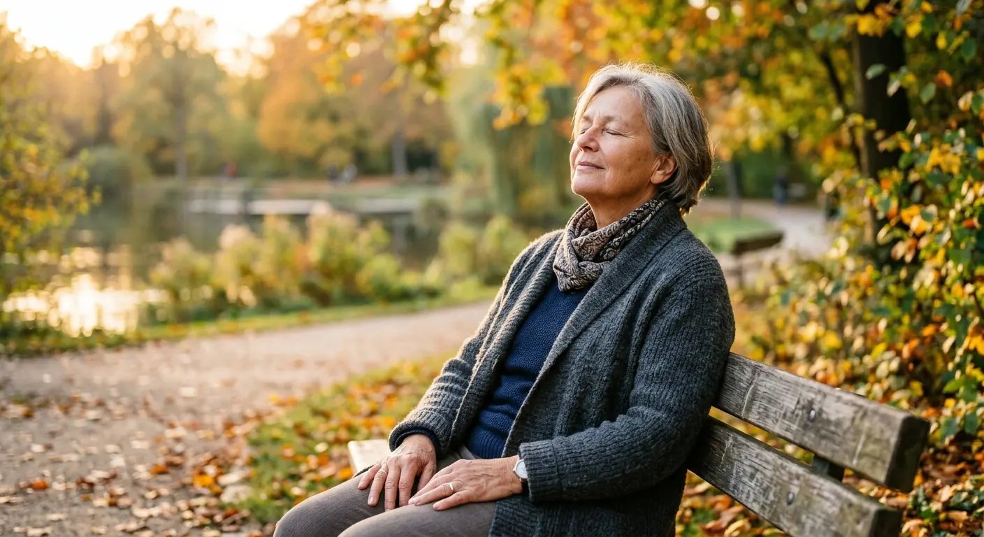 Monika R. atmet frei im Park